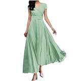 Abendkleid Damen Lang Elegant Spitze Cocktailkleid Einfarbige Maxikleid Rundhals Mittelarm Hochzeitskleid Reißverschluss Brautkleid Brautjungfern Kleid Slim Fit Abiballkleid Partyk