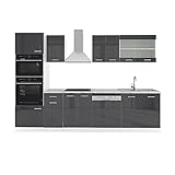Vicco Küchenzeile R-Line, Anthrazit Hochglanz/Weiß, 300 cm mit Hochschrank, AP M