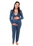 Herzmutter Stillpyjama-Umstandspyjama - Zweifarbiger Schlafanzug für Damen - Nachtwäsche für Schwangerschaft-Stillzeit - Pyjama-Set mit Stillfunktion - Lang-Langarm - 2700 (L, Blau/Hellblau)