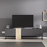 moebel17 TV Lowboard mit Metallfüße Sideboard Board Fernsehtisch stehend, Anthrazit Beige, Holz, mit Türen viel Stauraum, für Wohnzimmer, Designerstück,157 x 45 x 37 cm, 9161