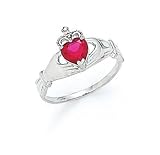 Ring mit keltischem Claddagh-Knoten, 14 Karat, Weiß, Herzform, Rot, Größe N 1/2, Schmuck