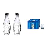SodaStream DuoPack Glaskaraffe, Ersatzflaschen geeignet Wassersprudler Crystal und Penguin, 2X 0.615 L & Designglas, individuell designtes Rastal-Trinkglas, 4er-Pack