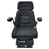 KLARA SEATS Schleppersitz Traktorsitz kompatibel mit Deutz Case IHC John Deere MF Fahrersitz Universal KS 85H/90AR Stoff mit Armlehnen und Rückenverlängerung