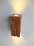 Blockholz-Schmiede LED Wandleuchte Innen - Rustikale Holz Wandlampe für Flur, Treppenhaus, Schlafzimmer - Inklusive Leuchtmittel - 12x12x25 cm (5w Dimmbar mit Fernbedinung Wandanschluß)
