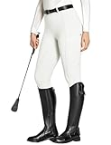 FitsT4 Sports Reitleggings Damen Reithose Mädchen Silikon vollbesatz mit Handytasche und Gürtelschlaufen für Reitsport Pferdetraining,Weiß,S