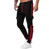 Herren-Workout-Cargo-Sweathose für Herren, Sweathose mit Taschen, schmale Passform, leichte Jogginghose für Herren, Jogginghose, Wandern, Sweathose, Fitness, Kordelzug, lässiger Schweiß, rot, L