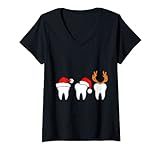 Damen Zahnarzt Weihnachten Zahnarzthelferin Zähne Adventszeit T-Shirt mit V-Ausschnitt