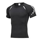 Kompressionsshirt Herren Kurzarm Schnelltrocknendes Funktionsshirt Trainings T-Shirt Für Laufen Training Fitness Gym Kurzarm Herren T-Shirt Herren B-Black1 L