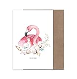 Glückwunsch Karte zur Geburt für Mädchen und Jungen – Karte zur Geburt – A6 Klappkarte mit Umschlag (Flamingo)