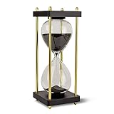Edle Sanduhr 30 Minuten Chronometrie I Dekorative Sanduhr aus Glas mit feinem schwarz-schimmernden Sand veredelt mit goldenen Seitstützen
