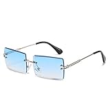 Grainas Retro Randlose Rechteck Sonnenbrille für Damen Herren Gold Ultraleicht Rahmen UV400-Schutz Vintage Bonbonfarben Klassische Quadratische Brille (Blau)