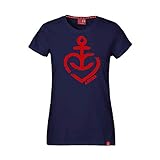 ASTRA Damen T-Shirt Herzanker rot, Navy-blau, Damen-Bekleidung, Bier zum Anziehen als T-Shirt Print, mit dem typischen Herz-Anker, Geschenk-Idee für Frauen (L)