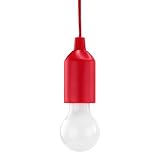 HyCell Pull Light in rot mit Zugschalter inkl. AAA Batterien - tragbare LED Lampe warmweiß - mobile Leuchte ideal für Garten Schuppen Zelt Camping Dachboden Kleiderschrank oder Party Dek