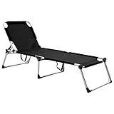 INLIFE Extra Hohe Klappbare Senioren-Sonnenliege Schwarz Aluminium