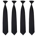 FUIPVGI 4 Stück schwarze Krawatten für Herren, zum Anklippen, einfarbig, Uniform, vorgebunden, verstellbarer Nackenriemen, vorgebundene Herren-Krawatten für Hochzeit, Abschluss, Schule, Uniformen,