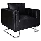 Sessel Stuhl Bürostuhl moderner Fernsehsessel Loungesessel Breiteres Sofa Würfel-Sessel mit verchromten Fü?en Schwarz Kunstleder,Ideal für die kommerzielle und Private Nutzung