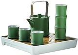 Teekanne Set Box Verpackung Kung Fu Teeservice Handgemachte Keramik Teeservice Teekanne mit Filter und 6 Teetassen für Zuhause und Büro - Grün