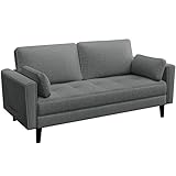 Yaheetech 2 Sitzer Sofa, Polstersofa mit 2 Kissen und Armlehnen, Moderne Couch Loungesofa aus Leinenstoff, Bequemes Loveseat für Wohnzimmer/Schlafzimmer Dunkelg