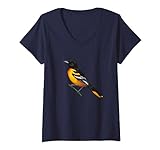 Damen Baltimore Oriole (Icterus Galbula) Vogelliebhaber Geschenk T-Shirt mit V-Ausschnitt