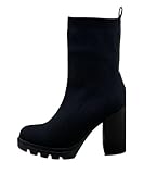 Pogolino Damen Stiefeletten Absatz elegant Strick stretch Stiefel Herbst Winter High Heels (0506 schwarz 38)