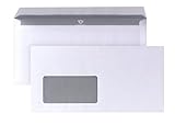 POSTHORN Briefumschlag DIN lang (1000 Stück), haftklebender Briefumschlag mit Fenster, weiße Briefumschläge mit grauem Innendruck für Sichtschutz, 110 x 220 mm, 80g/m²