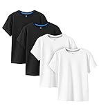 LAPASA Kinder 4er Pack Baumwoll T Shirt Unisex Einfarbig 3-13 Jahre/ 95-165 Jungen Mädchen K01 (Weiß 2 + Schwarz 2, X-Small)