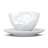 FIFTYEIGHT PRODUCTS / Tassen / Kaffeetasse „Glücklich“ (Porzellan, 200 ml, weiß, Made in Germany)