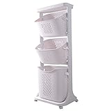 U. Uberlux Wäschekorb 3 Fächer Wäschekorbwagen mehrstöckig Kunststoff Wäschekorb mit Rollen Laundry Basket Kunststoffkorb für Wäsche Wäschebox Wäschesammler Aufbewahrung Plastik weiß