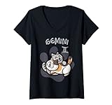 Damen Zwillinge Katzen Horoskop Gemini Sternzeichen Astro Katze T-Shirt mit V-Ausschnitt
