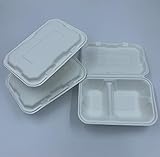 LogiPack GeRo Bio Take Away Box 2-geteilt weiß 240 x 160 x 50 mm aus Zuckerrohr | nachhaltige to Go Lunchbox Transportbox | Lebensmittel Behälter Einweg | kompostierbar auslaufsicher (50)