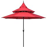 ZHINWEN Terrasse Regenschirm, Terrasse im Freien 9 Ft Pagode mit Kurbel im Freien Regenschirm (Color : Rood)