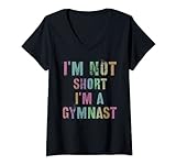 Damen Lustiger Humor 'I'm Not Short I'm A GYMNAST' T-Shirt mit V-Ausschnitt
