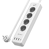 Unidapt 4-fach Steckdosenleiste Wandmontage mit 4 Smart USB Ports (3,4A / 17W), USB Mehrfachsteckdose (2500W /10A) mit Überstromschutz und Kinderschutz, Steckerleiste mit Schalter und 1.8M Kabel, Weiß