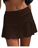 SANSIWU Y2k Faltenröcke für Damen, elastisch, hohe Taille, gerüscht, A-Linie, plissiert, Minirock, athletisch, Tennisröcke, A-dunkelbraun, 36