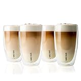 Doppelwandige Gläser Latte Macchiato 4 x 450 ml Kaffee Thermogläser Cappuccino Tassen Teegläser doppelwandig | 14,50 x 8,50 cm