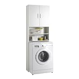 FMD Möbel L913-001 Olbia 2.0 Waschmaschinen,Trockner, WC-Überbau, Hauswirtschaftsschrank, Schrank mit Zwei Türen, Holz, Weiß, 64 x 26 x 190 cm