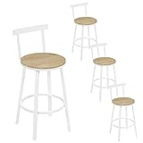 WOLTU Barhocker 4er Set, Barstuhl, Bar Hocker rund, Küchenhocker mit Lehne, Metallgestell, Fußstütze, Tresenhocker 150 kg belastbar, für Bar Kücheninsel Esszimmer, Helle Holzoptik, BH430hei-4