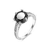Homxi Hochzeit Ring Damen,Rund Schwarz Zirkonia Ring Versilbert Schwarz Größe 54(17.2)