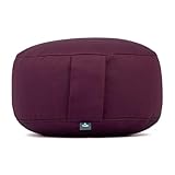 Bodhi Meditationskissen Rondo ECO | Yogakissen mit Bio Dinkelfüllung | Bezug aus 100% Baumwolle | Waschbarer Bezug mit praktischer Trageschlaufe | Höhe 20 cm (aubergine)