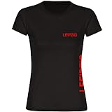VIMAVERTRIEB® Damen T-Shirt Leipzig - Brust & Seite - Druck:rot - Shirt Frauen Fußball Fanshop Fanartikel - Größe:XL schwarz