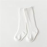 3 Paar Kinder Socken Baby Jungen Mädchen Baumwolle Atmungsaktiv Streifen Weiche Socke Kinder Kniehohe Lange Socken Schuluniform Socken -White-1-0-1 Years(S)