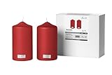FINK 2er Set Stumpenkerzen rot metallic - aus Paraffin - Brenndauer je ca 80 Stunden - Adventskerze Kerze Adventskranz Ø 8 Höhe 15