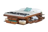 Funktionsbett Bali 160x200 Karamell - Schrankbett mit viel Stauraum und Schubladen, optimal für kleine Schlafzimmer - Bett mit Aufbewahrung aus Kiefer Massivholz – Schubladenbett inkl. Lattenrost…