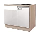 MMR Küchen-Spülenschrank DERRY - Umbauschrank für teilintegrierbaren Geschirrspüler - Breite 110 cm - Perlmutt Weiß