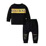 Planooar Babykleidung Set Baby Jungen Kleidung Outfit Langarm Briefdruck T-Shirt Top + Hose Bekleidung (0-6 Monate) Schwarz