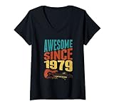 Damen Retro Awesome Since 1979 Limited Edition Gitarristen-Geburtstag T-Shirt mit V-Ausschnitt