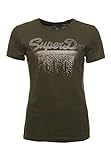 Superdry Damen Vintage Logo Metallisch Cascade T-Shirt Verwaschenes Kaki 40