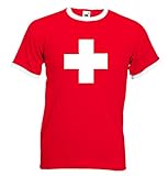World-of-Shirt Herren T-Shirt Schweiz/Suisse Kreuz Retro Shirt|M