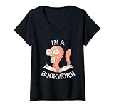 Damen I'm a Bookworm Buch Englisch Lesen Cartoon lustiges Geschenk T-Shirt mit V-Ausschnitt