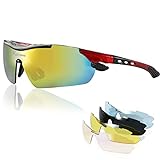 Fahrradbrillen Polarisiert Sonnenbrille Schutzbrille mit 4 wechselgläser, UV400 Schutz Photochromatisch Sportbrille Radbrille für Herren Damen, für MTB Radfahren Angeln Golf Laufen CE Zertifiziert